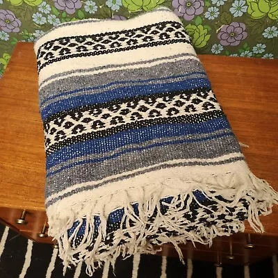 £19.99 • Buy Mexican Blue Grey Woven Stripy Falsa Yoga Blanket / Throw
