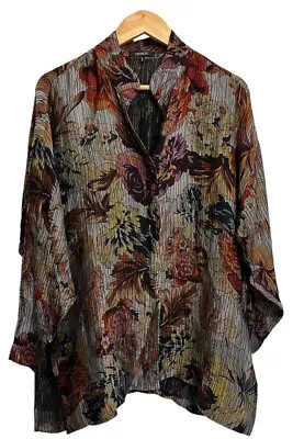 Dressori Floral Mandarin Collar Blouse Silk & Rayon Women’s Sz Large Textured • $36.97