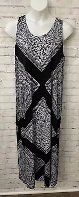 Soma Size XXL Black White Maxi Dress Side Slits Pockets Comfort Lined Floral • $34.50