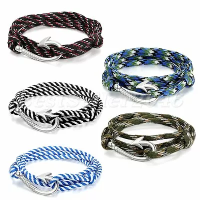 Men Women Camouflage Nautical Fish Hook Bracelet Nylon Rope Wrap Wristband Cuff • $8.99