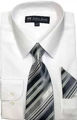 New Men's Cotton Blend Dress Shirt With Tie And Handkerchief 22 Colors 21 • $18.95