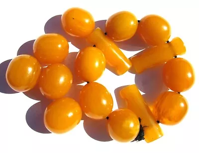 65 Grams Antique Big Butterscotch Bakelite Amber Beads Marbled • $85.74