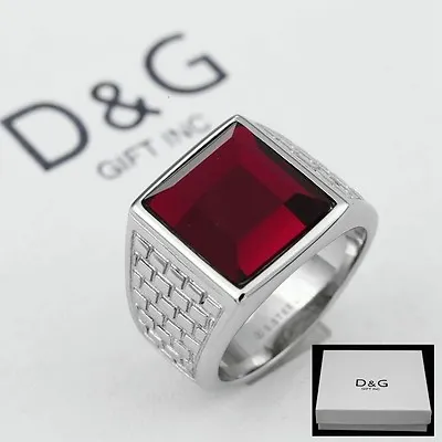 DG MensStainless Steel RED Cubic Zirconia Big Rings 89-13.High Polish BOX • $16.99