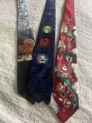 -3- Holiday Themed Men Neck Ties - CHRISTMAS THANKSGIVING • $12.99