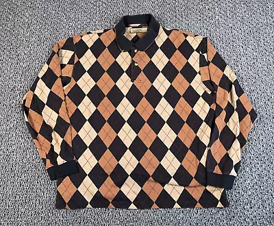 VTG Argyle Diamond Pattern Collared Sweater Adult XL Brown Tan Preppy Knit • $25