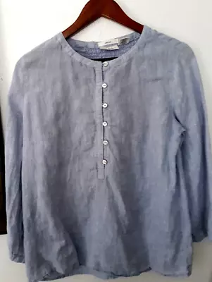 Gorgeus NICOLE MILLER Blue LINEN Women Size Small 3/4 Sleeve THIN Tunic Top • $35