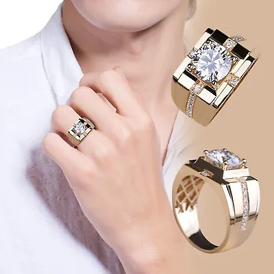 $13.54 • Buy Wedding High Ring Moissanite Diamond Simulation Plated Gold Men's Ring Set