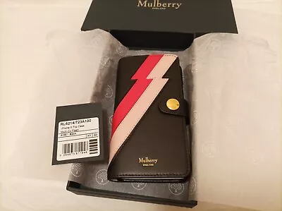 Mulberry IPhone X Black Flash Leather Phone Folio Case Card Slots Gift Box BNIB • £99