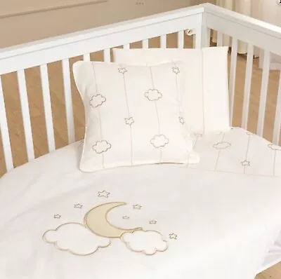 CELESTIAL 4 Pc ELEGANT BABY DUVET CRIB BEDDING ECRU & GOLD MOONS & STARS • $98.95