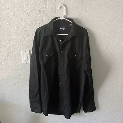 Vintage Wrangler Mens XL Black Pearl Snap Button Long Sleeve Western Shirt • $19.96