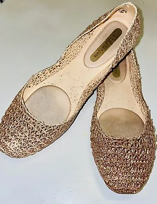 Melissa Glitter Campana Flats Rose Gold Shoes Comfy Slip On Women's Size 8 • $19.95
