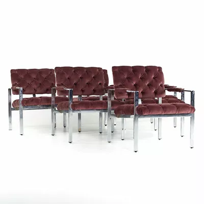 Milo Baughman For Thayer Coggin Mid Century Chrome Tufted Arm Chairs - Set Of 6 • $11347