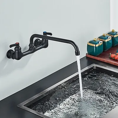 Commercial Black Kitchen Faucet 8  Center Wall Mount Swivel Spout Sink Mixer Tap • $43.99