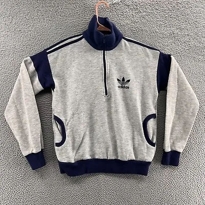 VINTAGE Adidas Sweatshirt Men Medium Gray 1/4 Zip Track Pullover Fleece Logo 80s • $39.99