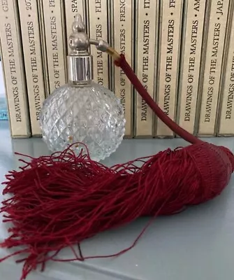 Vintage Glass Perfume Bottle With Burgundy Pump Atomizer Art Deco Style • $26