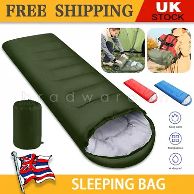 3-4 Season Single Sleeping Bags Camping Rectangular Envelope Zip Up Kids Adult • £11.99