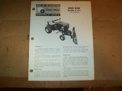 1969 Wheel Horse Dozer Blade Model 6-3111 Parts List & Instructions  • $7.99