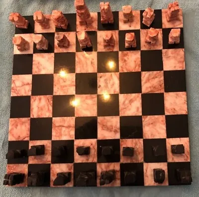 £40 • Buy Marble Onyx Chess Set - Board And White And Black Pieces With Box Marked Jacques