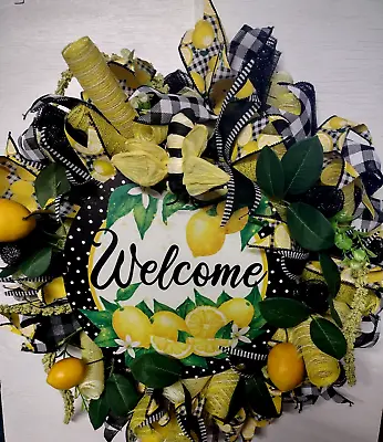 Look! Sale! Multi-color Welcome Lemon Deco Mesh Wreath Spring Summer Fs! • $35