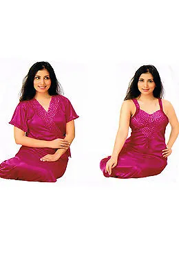 Maroon Womens Nightie Satin Lycra Gowns Nightdress Kaftan Nightwear UK 3056 • £19.99