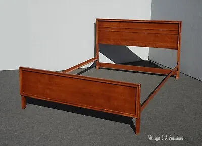 Vintage Mid Century Modern Brown Full Bed Frame ~ Headboard & Footboard W Rails • $1250