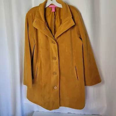 NEW - Medium - WOMAN WITHIN Mustard Yellow Pea Coat Fleece Feel Lined Buttons • $24.99