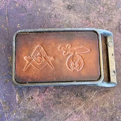 Shriner’s Masonic Symbols Leatherwork Belt Buckle Vintage  • $20.97