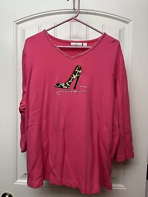 QUACKER FACTORY Size XL Magenta Top Rhinestone Stiletto Shoe 3/4 Sleeves NEW • $15.29