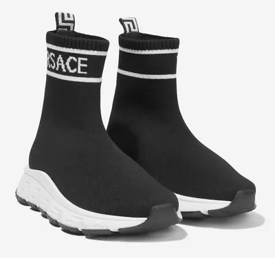 New Young Versace Girl Black Knit Sock Booties Trainer EU 34 UK 2 US 3 $505 • $265