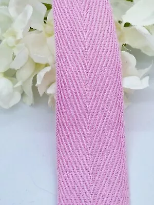 Pink Herringbone Cotton Tape Twill Webbing  25mm 2.5cm 1 Inch Sew Strap • £1.99