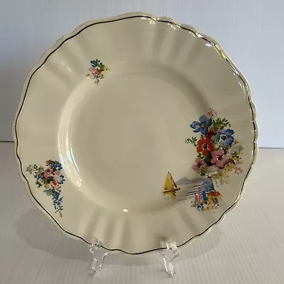 Vintage J & G Meakin Sunshine Dinner Plate Flowers & Sailing Boat - Cream 25cm • $29.25