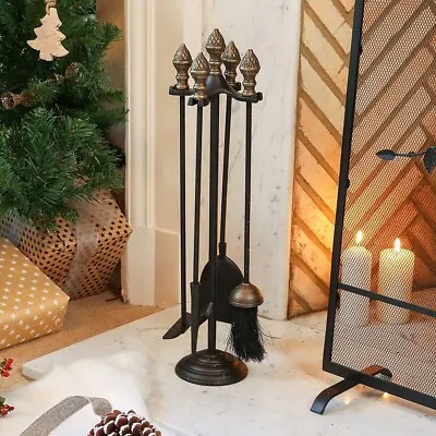 £44.99 • Buy 5 Piece Cast Iron Brass Fireside Tools Fireplace Home Accessories Companion Set