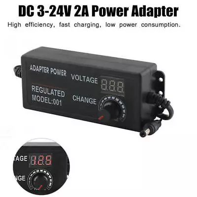 Adjustable DC Power Supply Adapter Charger Variable Voltage 3V - 24V EU Plug TU • £13.26