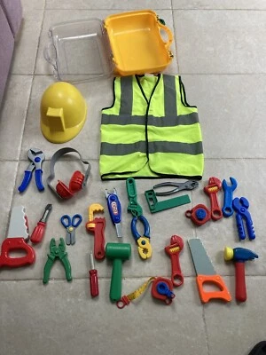 £14 • Buy Childrens Builder Tools Toy Bundle Set, Hard Hat, Tools Case And Hi Vis Vest