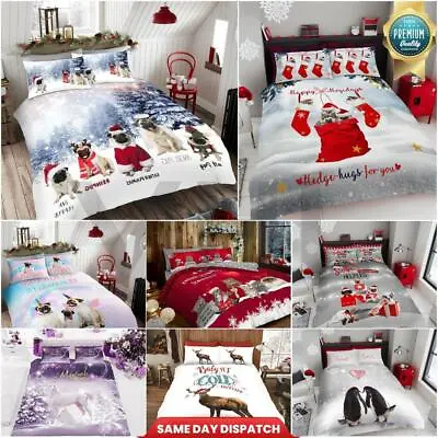 CHRISTMAS DUVET COVER Reversible XMAS Quilt Deer Santa Unicorn Penguin Bedding • £11.49