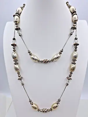 Dabby Reid Extra Long Silver Tone Layering Necklace Faux Crystals & Beads 47  • $26.50