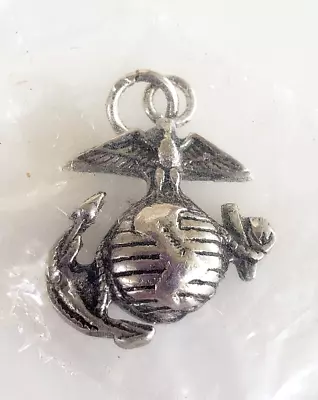 Vtg USMC Marine Corps Silver Tone Insignia Charm 13/16  Pendant Sealed In Bag • $12