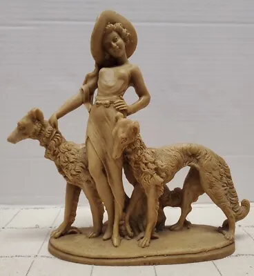 Vintage Santini Sculpture  Woman  Wolfhound Dogs Resin Sculpture Mexico Art Deco • $49.25