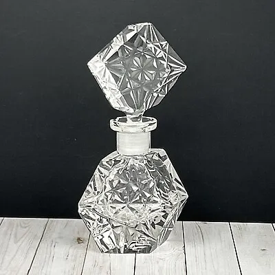 Vintage Heavy Cut Glass Crystal Art Deco Perfume Bottle With Stopper • $9.99