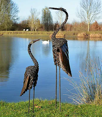 Metal Heron Twisted Garden Ornament Sculpture Art - Handmade Recycled Metal Bird • £97.95