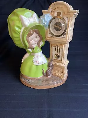 Byron Molds 1974 Girl Ceramic Grandfather West Germany Clock Hand Painted Works! • $17