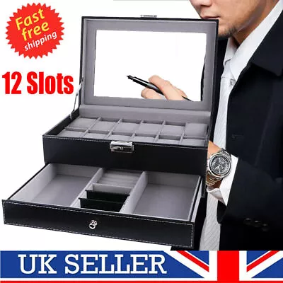 12 Slots Luxury Watch Case Display Organizer Watch Jewelry Storage Holder Boxes • £20.97