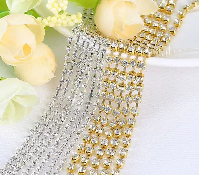 10 Yards Crystal Rhinestone Chain Silver/Golden Craft Trim DIY Custom SS6~SS38 • $39.99