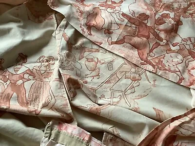 Lot Vintage French Country Toile  Cotton Fabric 4 Pieces Timeworn Distressed • $45