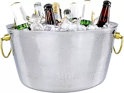 Insulated Metal Ice Bucket For Parties & Gifts- Double-Walled Hammered Stainless • $100.99