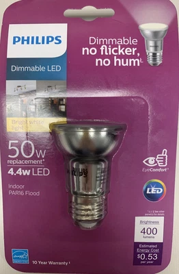 $11.90 • Buy PHILIPS 50 Watt Dimmable Bright 400 Lumens  White LED Flood Indoor Light PAR16