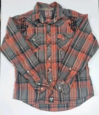 Rock 47 By Wrangler Snap Men’s Large Shirt Red & Black Plaid Rodeo Western • $17.59