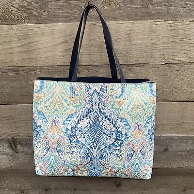 Echo New York Tote Handbag Purse Reversible Blue Paisley Vegan Faux Leather • $18.95