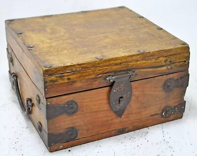Vintage Wooden Square Storage Chest Box Original Old Hand Crafted Metal Fitted • $59