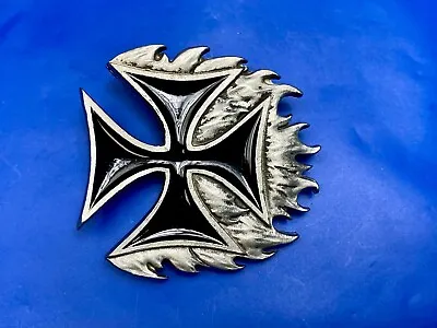 Black Enamel Maltese Cross W/ Flames - NOS Monster Belt Buckle 2000 Mobtown USA  • $7.95